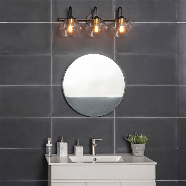 Luminaire moderne Hollins pour meuble-lavabo de 26 po à 3 lumières par Globe Electric, bronze