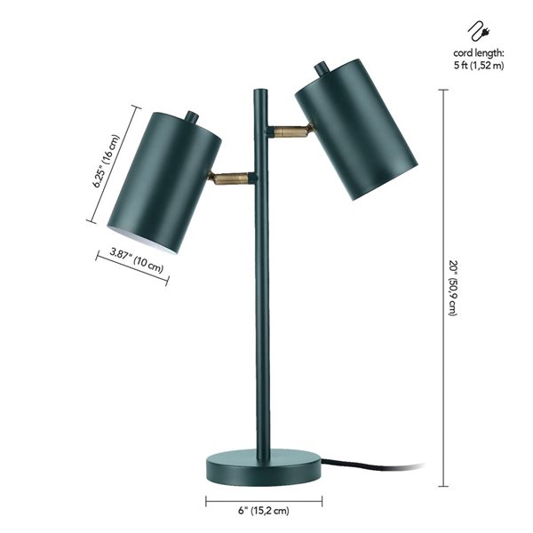 Globe Electric Pratt 20-in Matte Forest Green Desk Lamp With Metal Shade