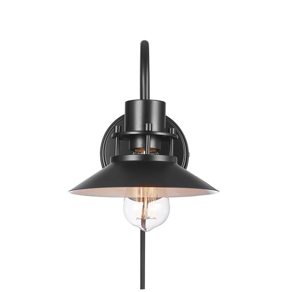 Globe Electric Wren 1-Light Matte Black Plug-In or Hardwire Vintage Wall Sconce