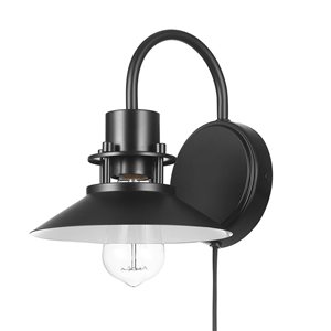 Globe Electric Wren 1-Light Matte Black Plug-In or Hardwire Vintage Wall Sconce