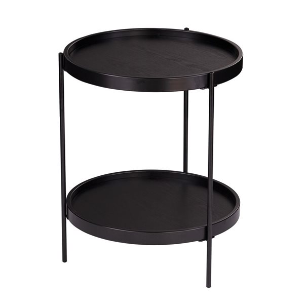 HomeRoots 24-in Black Manufactured Wood and Iron Round End Table with Shelf