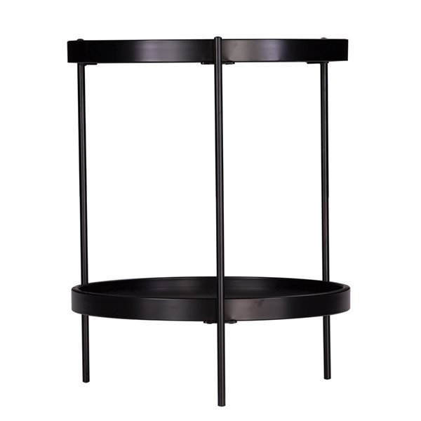 HomeRoots 24-in Black Manufactured Wood and Iron Round End Table with Shelf