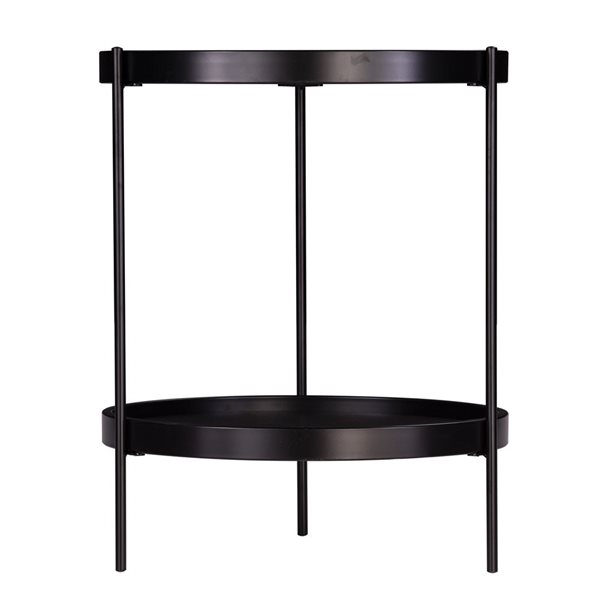 HomeRoots 24-in Black Manufactured Wood and Iron Round End Table with Shelf