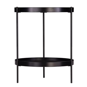 HomeRoots 24-in Black Manufactured Wood and Iron Round End Table with Shelf