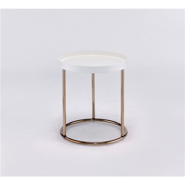 HomeRoots 22-in Copper and White Solid Wood and Steel Round End Table