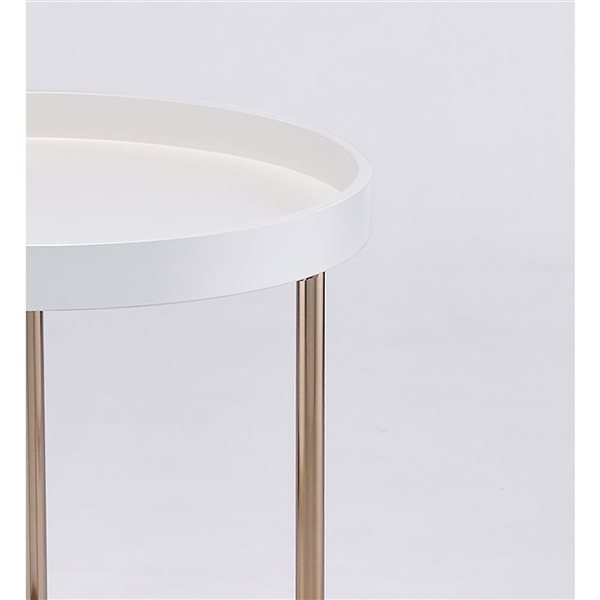 HomeRoots 22-in Copper and White Solid Wood and Steel Round End Table