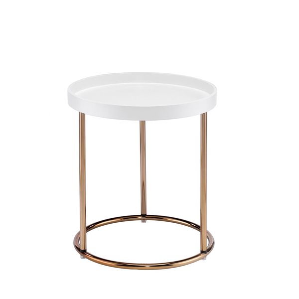 HomeRoots 22-in Copper and White Solid Wood and Steel Round End Table