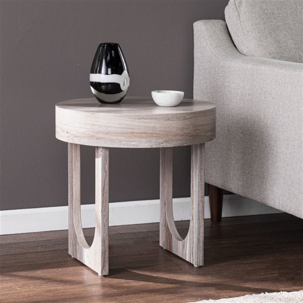 HomeRoots 20-in Brown Manufactured Wood Round End Table