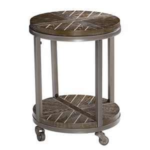 HomeRoots 24-in Brown Manufactured Wood and Iron Round End Table with Shelf