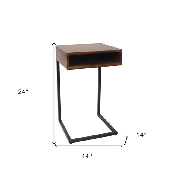 HomeRoots 24-in Gold and Natural Solid Wood Square End Table