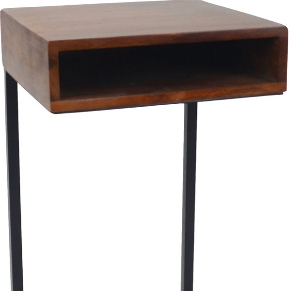 HomeRoots 24-in Gold and Natural Solid Wood Square End Table