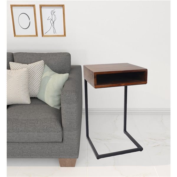 HomeRoots 24-in Gold and Natural Solid Wood Square End Table