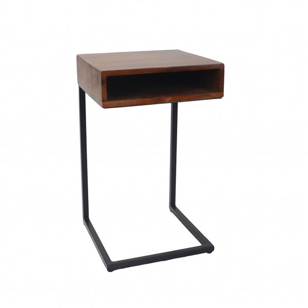 HomeRoots 24-in Gold and Natural Solid Wood Square End Table