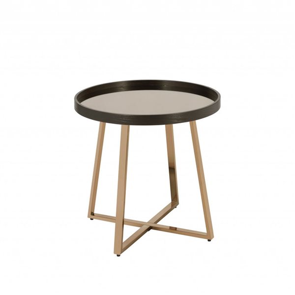 HomeRoots 23-in Champagne Walnut  and Mirrored Metal Round End Table