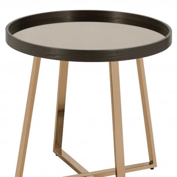 HomeRoots 23-in Champagne Walnut  and Mirrored Metal Round End Table