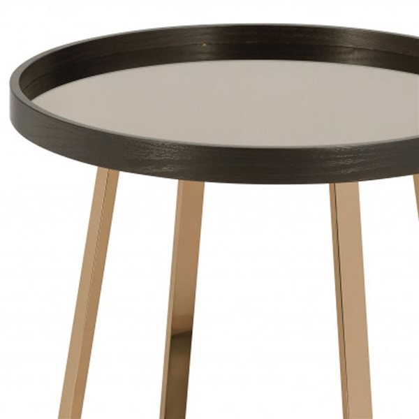 HomeRoots 23-in Champagne Walnut  and Mirrored Metal Round End Table