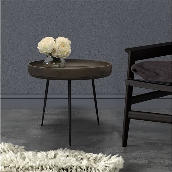 HomeRoots 18-in Black and Grey Solid Wood and Iron Round End Table