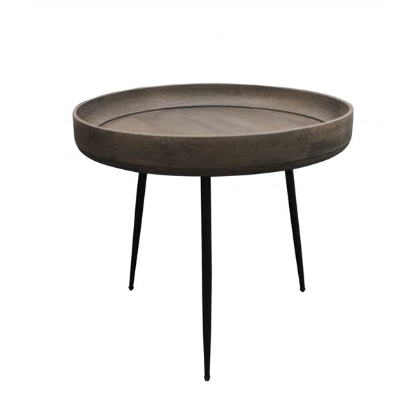 HomeRoots 18-in Black and Grey Solid Wood and Iron Round End Table