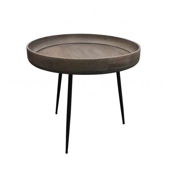 HomeRoots 18-in Black and Grey Solid Wood and Iron Round End Table