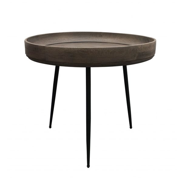 HomeRoots 18-in Black and Grey Solid Wood and Iron Round End Table