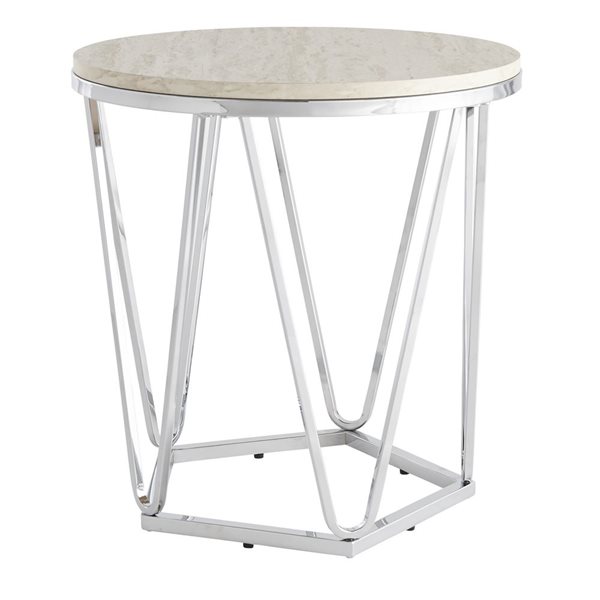 HomeRoots 23-in Silver Manufactured Wood and Iron Round End Table