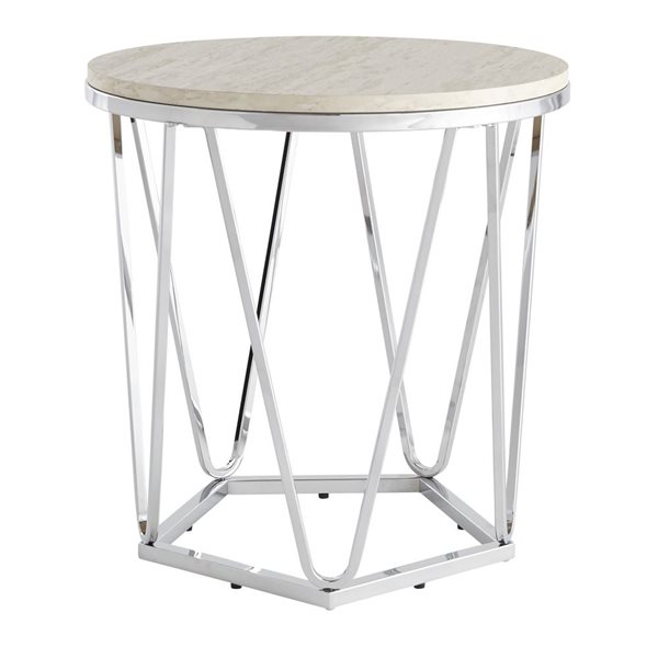 HomeRoots 23-in Silver Manufactured Wood and Iron Round End Table