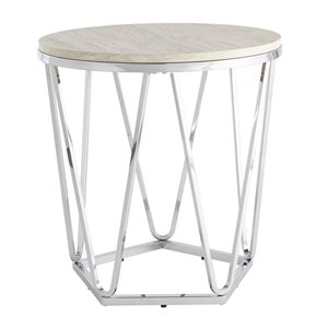 HomeRoots 23-in Silver Manufactured Wood and Iron Round End Table