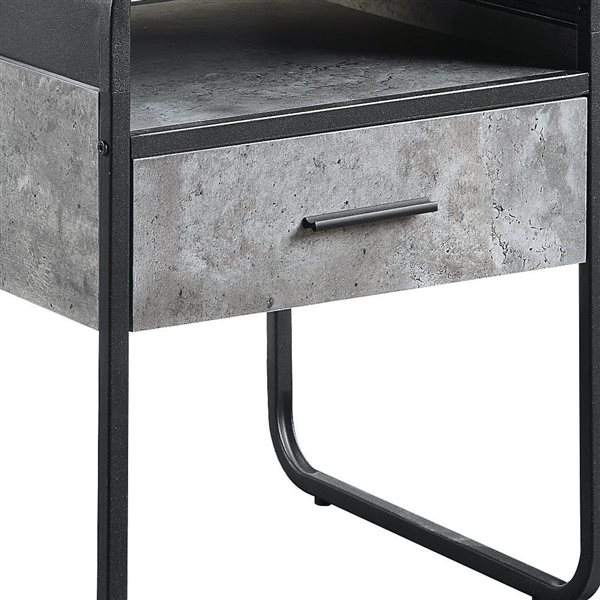 HomeRoots 22-in Concrete Grey and Black Wood and Metal End Table with Drawer