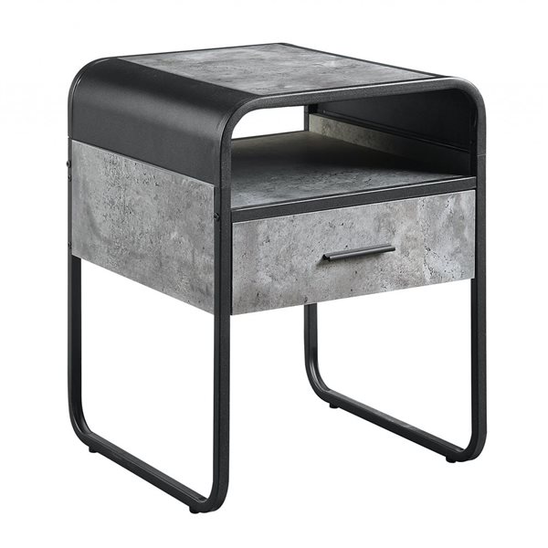 HomeRoots 22-in Concrete Grey and Black Wood and Metal End Table with Drawer