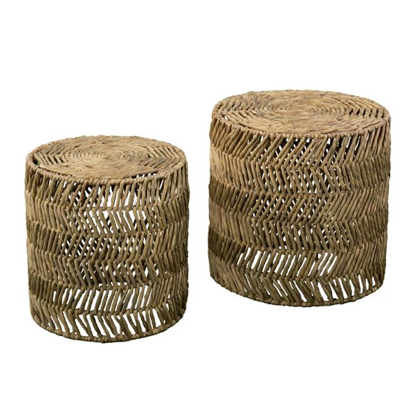 HomeRoots Set Of Two 18-in Natural Woven Rattan End Tables