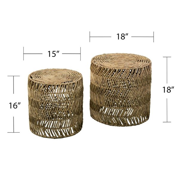 HomeRoots Set Of Two 18-in Natural Woven Rattan End Tables