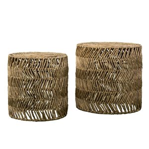 HomeRoots Set Of Two 18-in Natural Woven Rattan End Tables