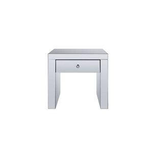 HomeRoots 23-in Silver Glass and Manufactured Wood Square Mirrored End Table with Drawer