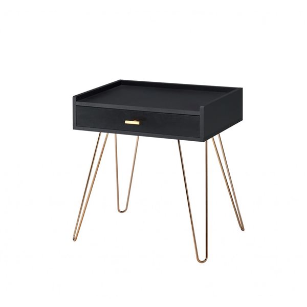 HomeRoots 24-in Gold and Black Modern Rectangular End Table with Drawer