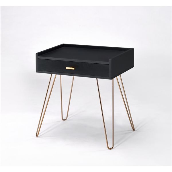 HomeRoots 24-in Gold and Black Modern Rectangular End Table with Drawer