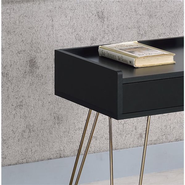 HomeRoots 24-in Gold and Black Modern Rectangular End Table with Drawer