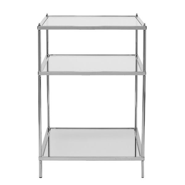 HomeRoots 27-in Chrome Glass and Iron Rectangular Mirrored End Table with Shelf