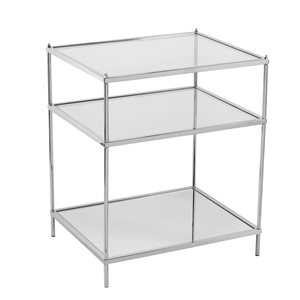 HomeRoots 27-in Chrome Glass and Iron Rectangular Mirrored End Table with Shelf