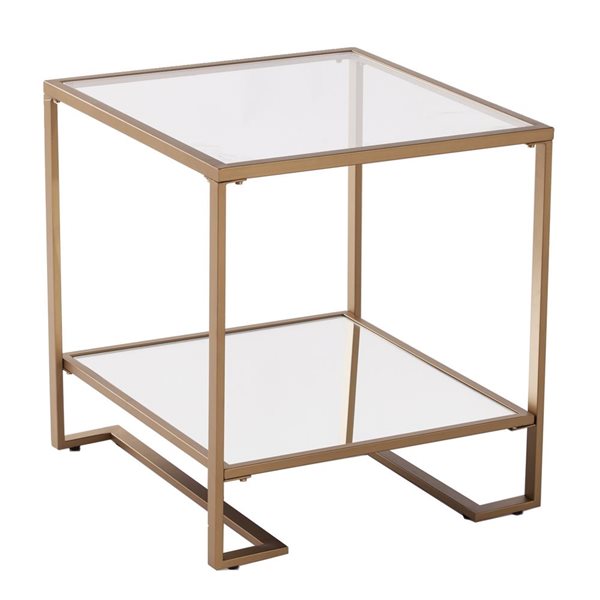 HomeRoots 24-in Gold Glass and Iron Square Mirrored End Table with ...