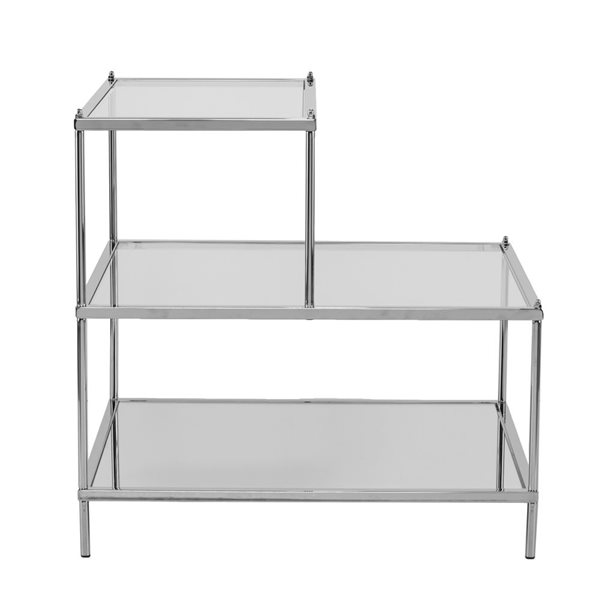 HomeRoots 24-in Silver and Clear Glass Tiered Rectangular End Table