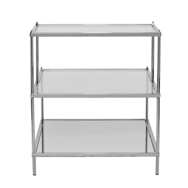 HomeRoots 24-in Silver and Clear Glass Tiered Rectangular End Table