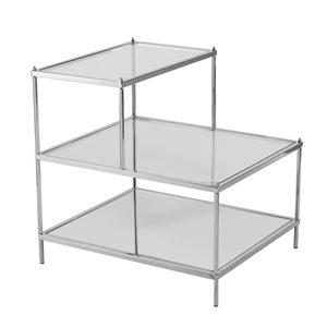 HomeRoots 24-in Silver and Clear Glass Tiered Rectangular End Table