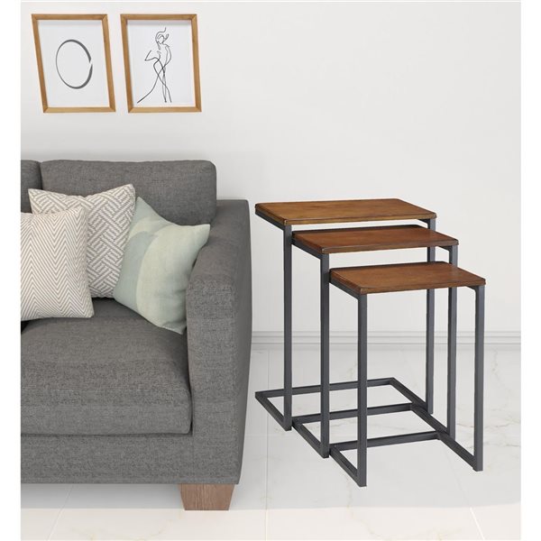 HomeRoots 24-in Black and Brown Wood Rectangular End Table