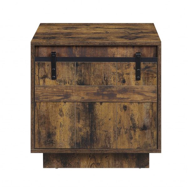 HomeRoots 22-in Rustic Oak Barn Door Cabinet End Table