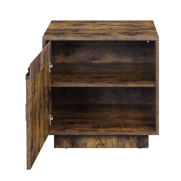 HomeRoots 22-in Rustic Oak Barn Door Cabinet End Table