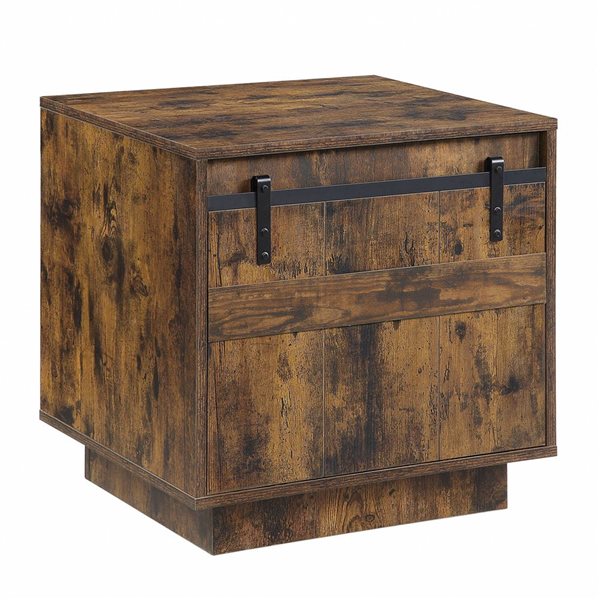 HomeRoots 22-in Rustic Oak Barn Door Cabinet End Table