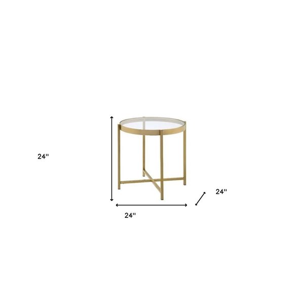 HomeRoots 24-in Gold and Clear Glass and Metal Round End Table