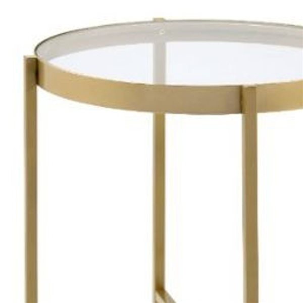 HomeRoots 24-in Gold and Clear Glass and Metal Round End Table