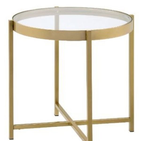 HomeRoots 24-in Gold and Clear Glass and Metal Round End Table