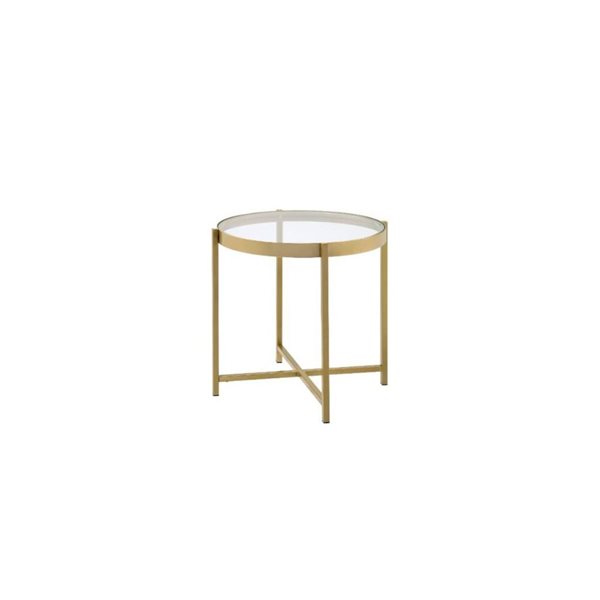 HomeRoots 24-in Gold and Clear Glass and Metal Round End Table